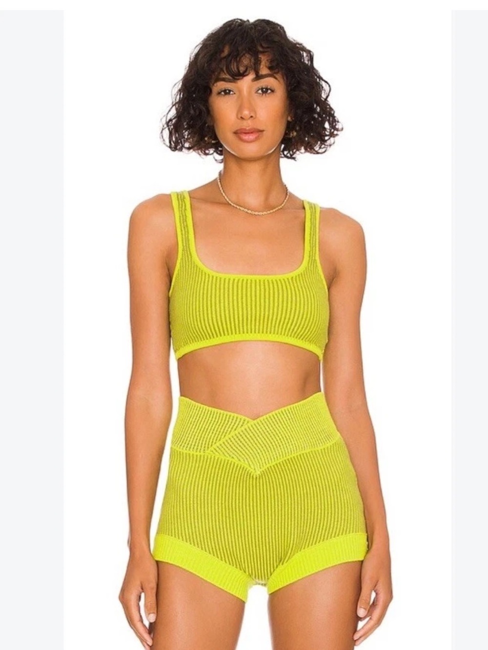 For Love & Lemons Gemma Knit Set Bralette Shorts Green XS S Y2K Festival